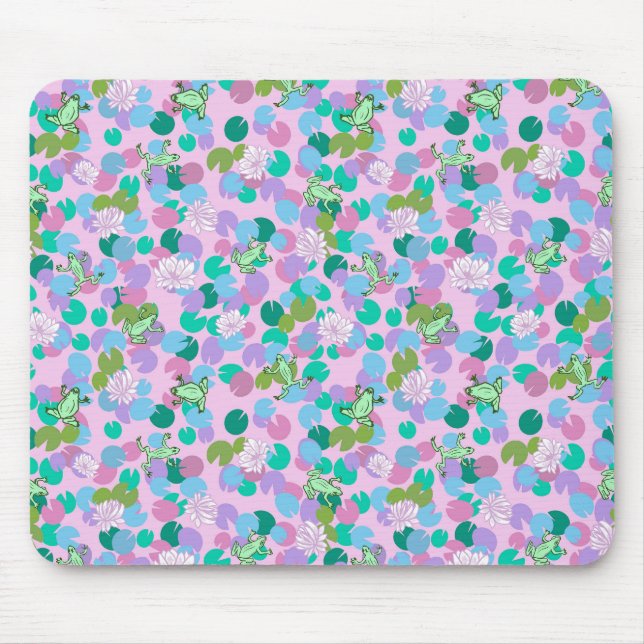 Cute frog art mouse pad with pink background (Front)