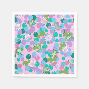 Cute frog art paper napkins with pink background