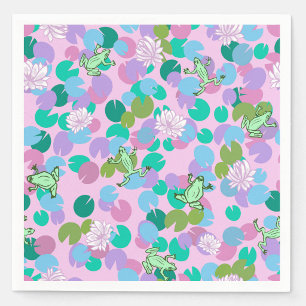 Cute frog art paper napkins with pink background