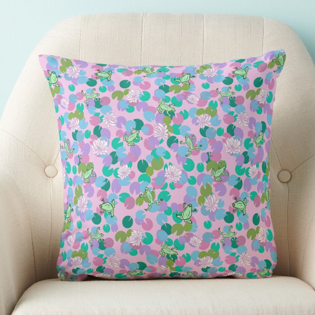 Cute frog art throw pillow with pink background (Creator Uploaded)