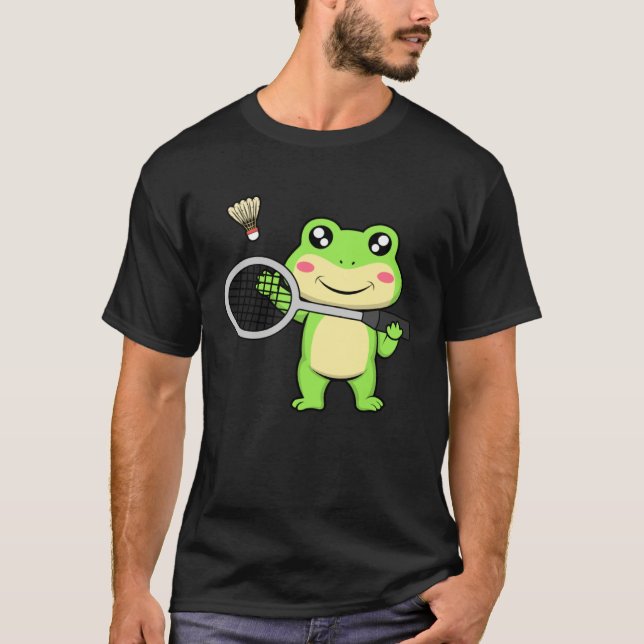 Cute Frog Badminton Hobby Sports Shuttlecock T-Shirt (Front)