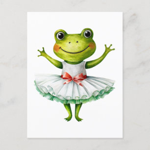 Cute frog ballerina dancing ballet. holiday postcard