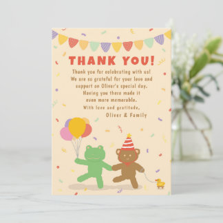 Cute Frog & Bear Birthday Thank You Card