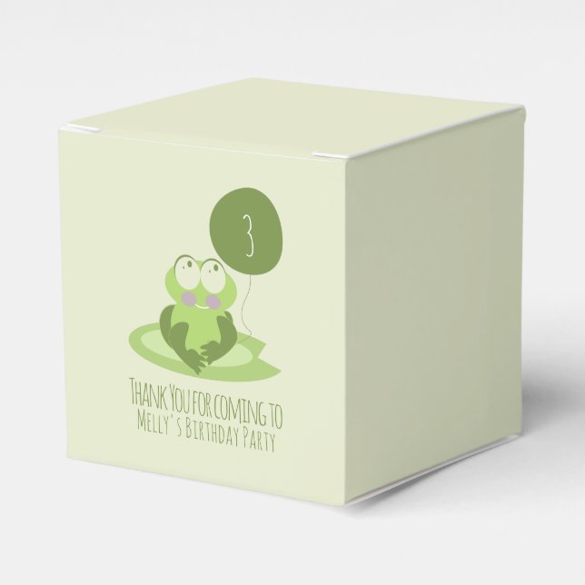Cute Frog Birthday Green Balloon Thank You   Favour Box (Front Side)