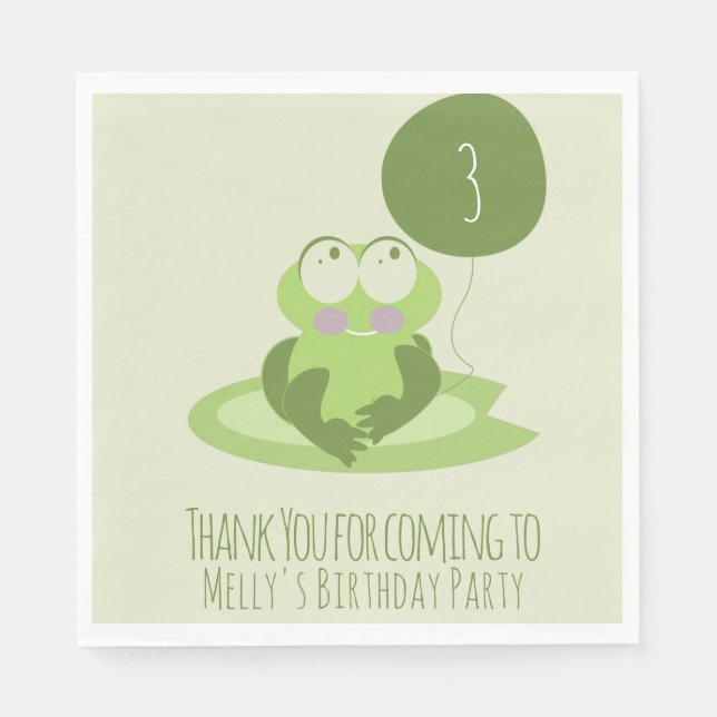 Cute Frog Birthday Green Balloon Thank You  Napkin (Front)