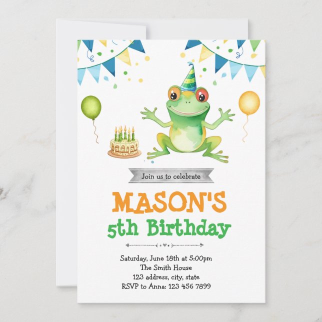 Cute frog birthday invitation (Front)