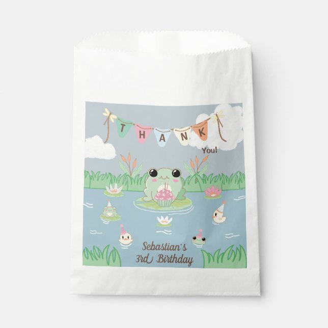 Cute Frog Birthday Party Thank You Favour Bag (Front)