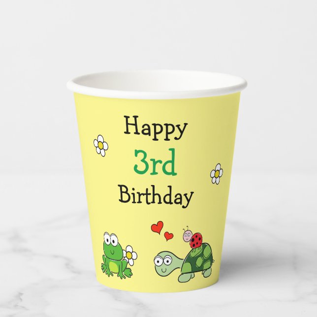 Cute Frog Birthday Yellow Party Paper Cup (Front)