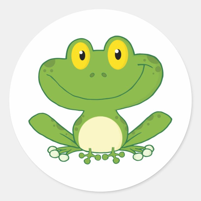 Cute Frog Cartoon Character Classic Round Sticker (Front)