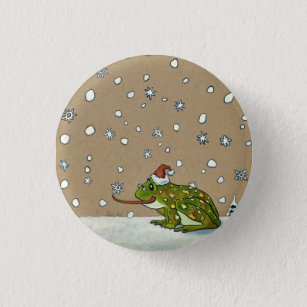 Cute Frog Catching Snowflake with Tongue 3 Cm Round Badge