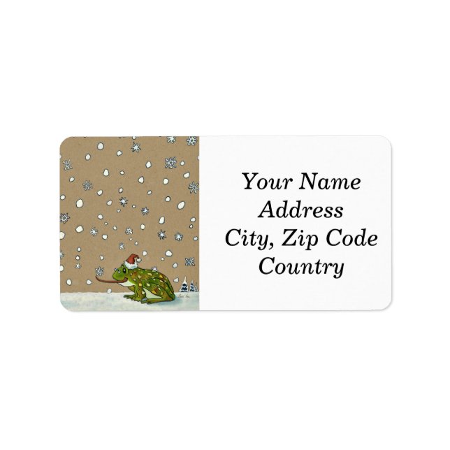 Cute Frog Catching Snowflake with Tongue Label (Front)
