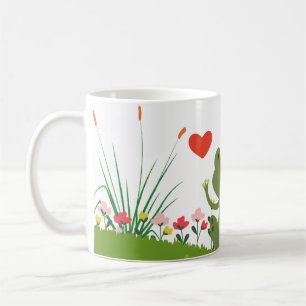Cute frog coffee/tea mug with hearts and flowers