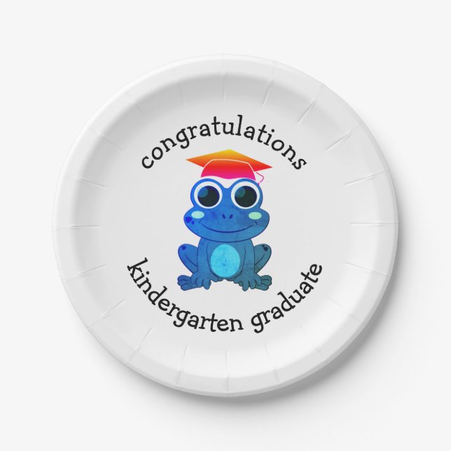 Cute Frog Custom Kindergarten Graduation Paper Plate (Front)