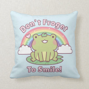Cute Frog Dont Froget To Smile Pun Room Decor Cushion