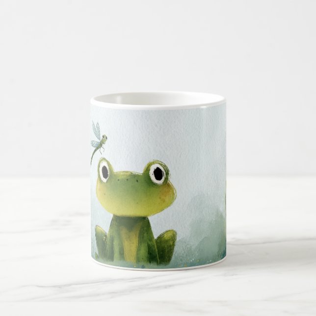 Cute Frog & Dragonfly – Soft Nature Illustration Coffee Mug (Center)
