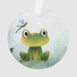 Cute Frog & Dragonfly – Soft Nature Illustration Ornament