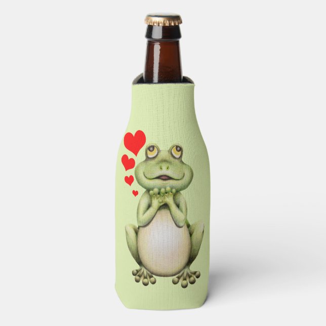 Cute Frog Drawing Bottle Cooler (Bottle Front)