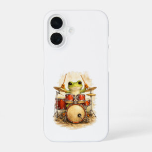 Cute Frog Drummer iPhone 16 Case – Music Fun