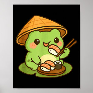 Cute Frog Eating Sushi Anime Japanese Gifts Men Wo Poster