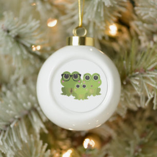 Cute Frog Family Ceramic Ball Christmas Ornament
