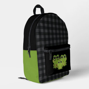 Cute Frog Family Illustration – Mom Dad Baby Frogs Printed Backpack