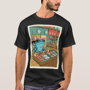 Cute Frog Fish Market Japan Style Illustration T-Shirt