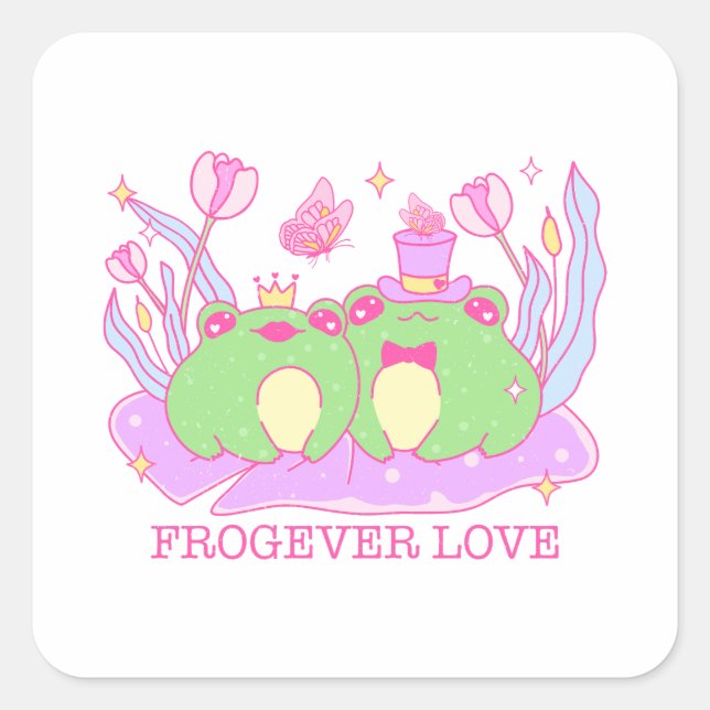 Cute Frog - Frogever Love Square Sticker (Front)