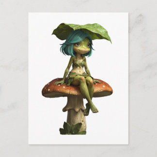 Cute Frog Girl Sitting on Mushroom Postcard