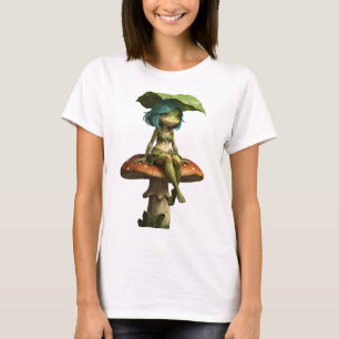 Cute Frog Girl Sitting on Mushroom T-Shirt