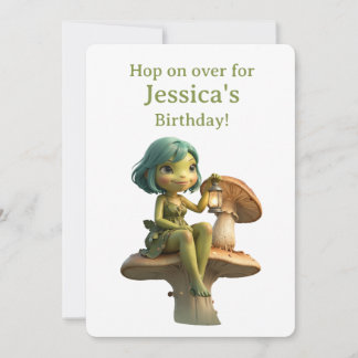Cute Frog Girl with Lantern on Mushroom Card