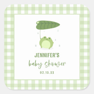 Cute Frog Green Baby Shower Square Sticker