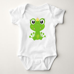 Cute Frog, Green Frog, Frog Princess, Crown Baby Bodysuit
