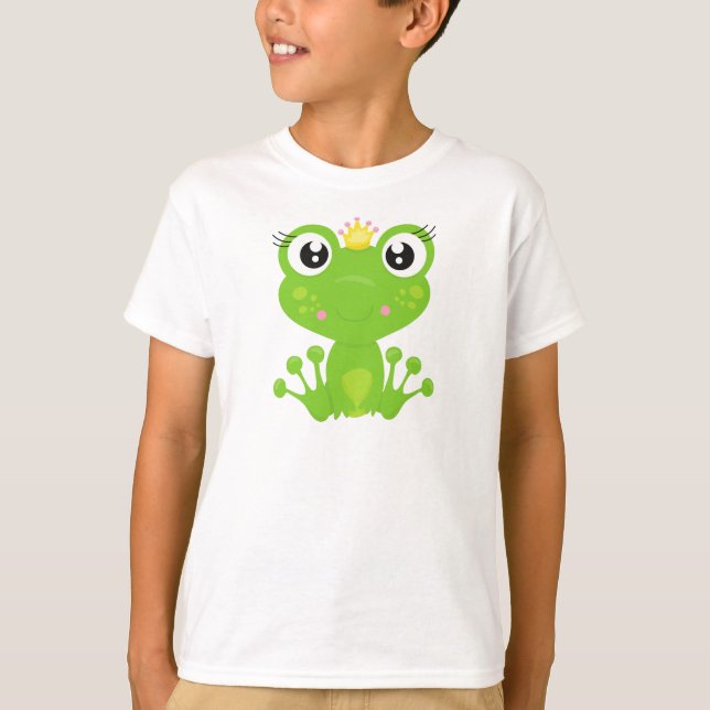 Cute Frog, Green Frog, Frog Princess, Crown T-Shirt (Front)