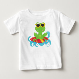 Cute Frog, Green Frog, Little Frog, Surfing Board Baby T-Shirt