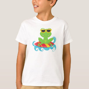 Cute Frog, Green Frog, Little Frog, Surfing Board T-Shirt