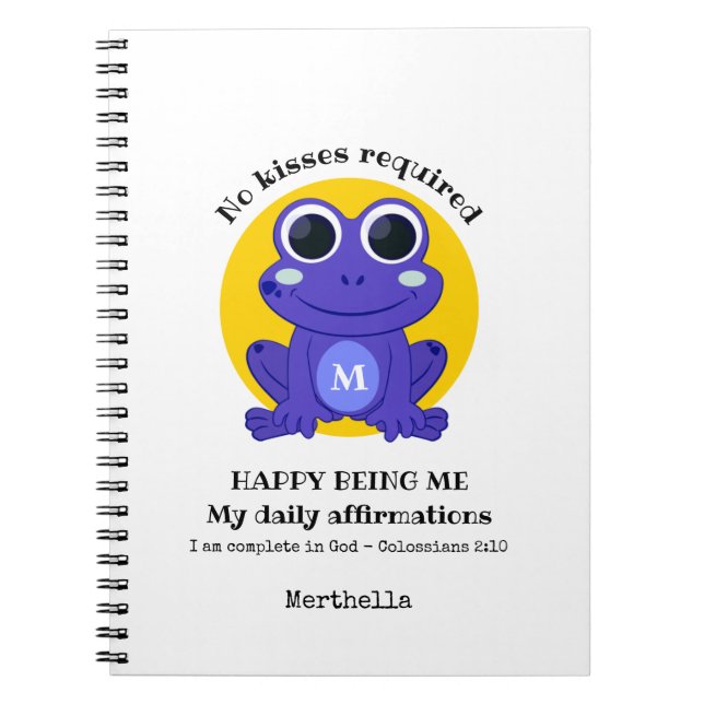 Cute Frog HAPPY BEING ME Custom Christian Notebook (Front)