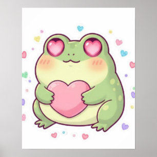 Cute Frog Holding Heart Poster Kawaii Frog Aesthet
