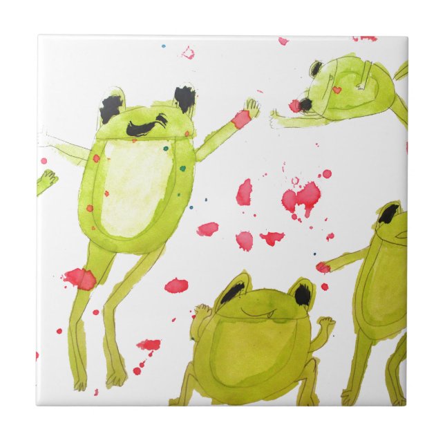 Cute frog illustration ceramic tile (Front)