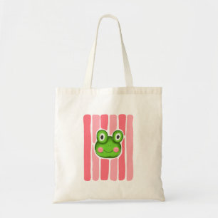 Cute Frog Illustration with Pink Striped tote bag