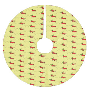 Cute frog in a red sock jumping cartoon brushed polyester tree skirt