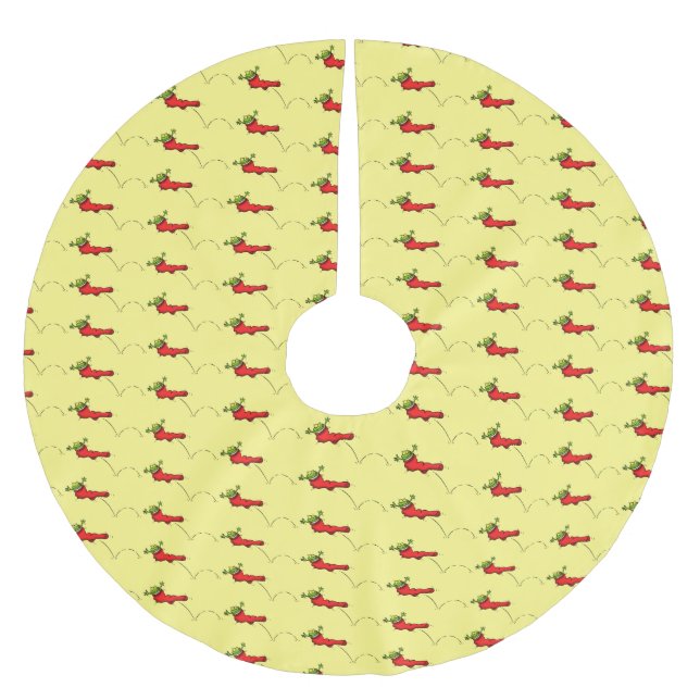 Cute frog in a red sock jumping cartoon brushed polyester tree skirt (Front)