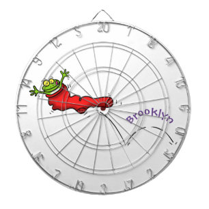 Cute frog in a red sock jumping cartoon dartboard