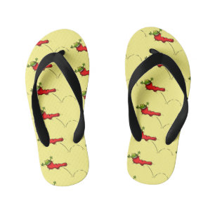 Cute frog in a red sock jumping cartoon kid's thongs