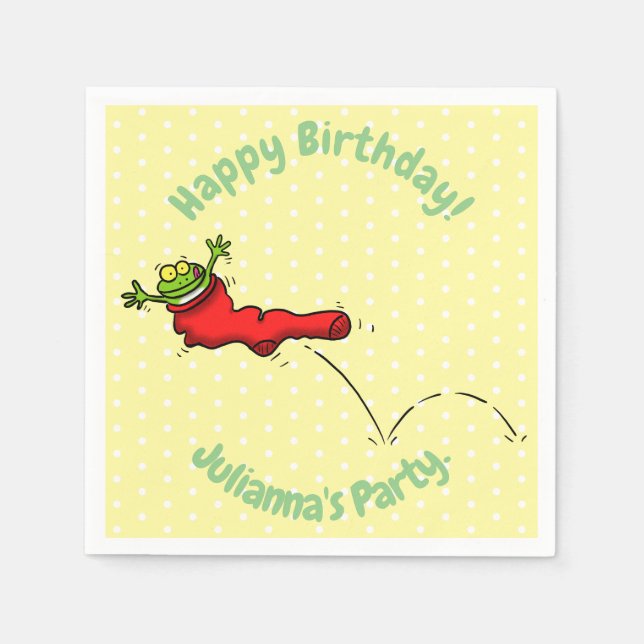 Cute frog in a red sock jumping cartoon napkin (Front)