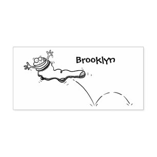 Cute frog in a red sock jumping cartoon rubber stamp