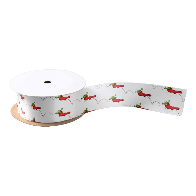 Cute frog in a red sock jumping cartoon satin ribbon (Spool)