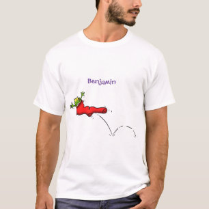 Cute frog in a red sock jumping cartoon T-Shirt