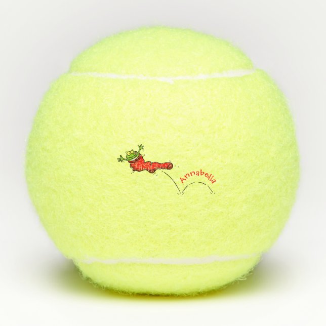 Cute frog in a red sock jumping cartoon tennis balls (Front)