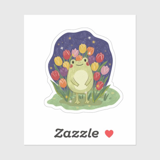 Cute Frog in a Tulip Garden at Night Illustration (Sheet)