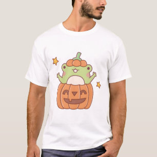 Cute Frog In Carved Pumpkin Halloween T-Shirt